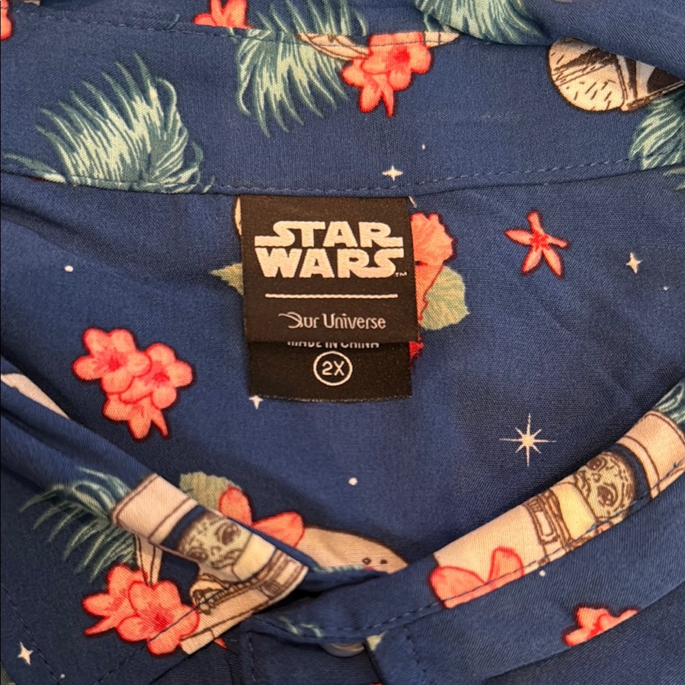 Blue Floral Star Wars Grogu Mando Button Up Shirt Her Universe size 2xl - Picture 2 of 4